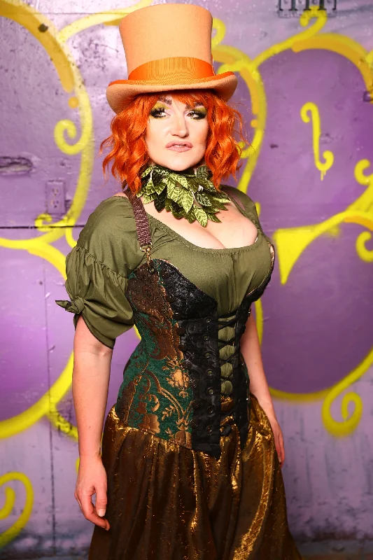 Buccaneer Corset in Emerald & Gold Medallion #5 - Moss & Maple Collection