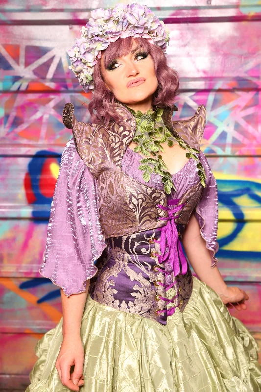 Cropped Faerie Bodice In Lavender Damask #12 - Sugarplums & Pixie Sticks Collection