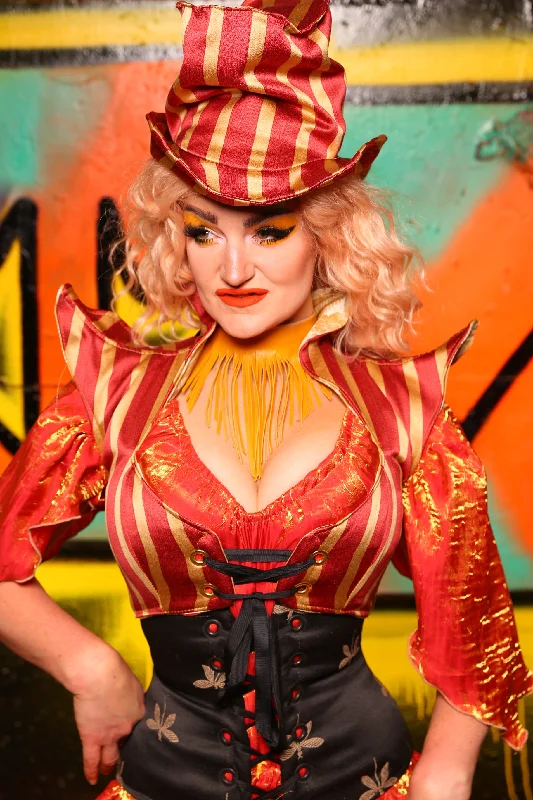 Cropped Faerie Overbust Corset in Red & Gold Stripe #14 - The Ring of Fire Collection