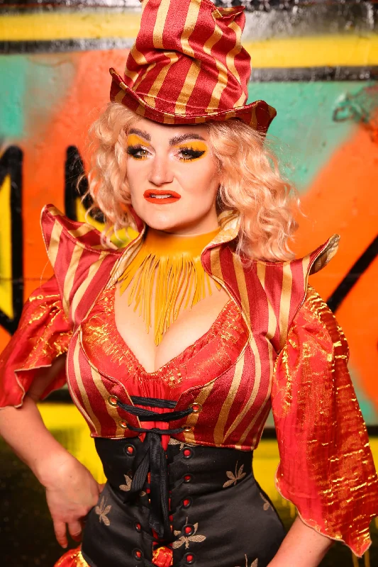 Cropped Faerie Overbust Corset in Red & Gold Stripe #14 - The Ring of Fire Collection