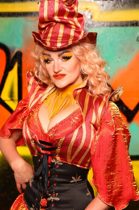 Cropped Faerie Overbust Corset in Red & Gold Stripe #14 - The Ring of Fire Collection