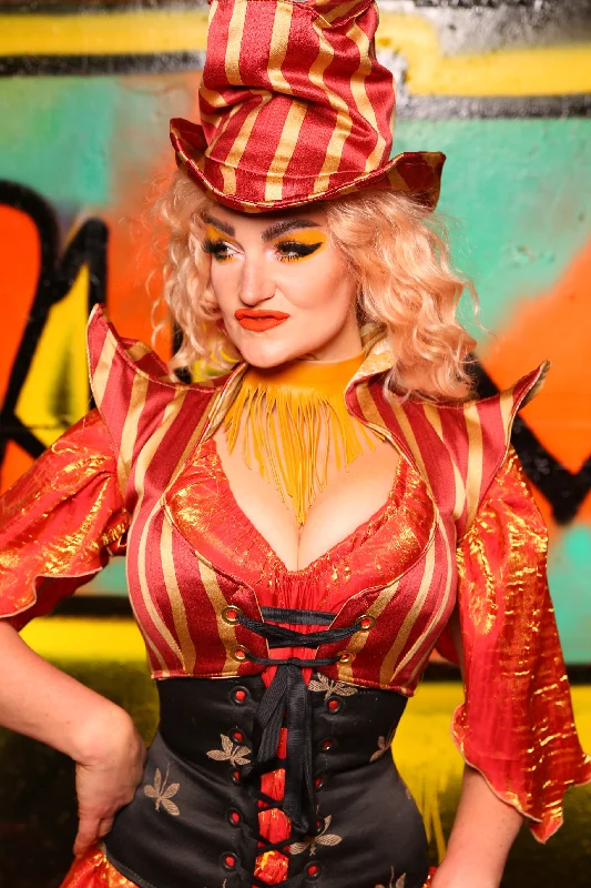 Cropped Faerie Overbust Corset in Red & Gold Stripe #14 - The Ring of Fire Collection