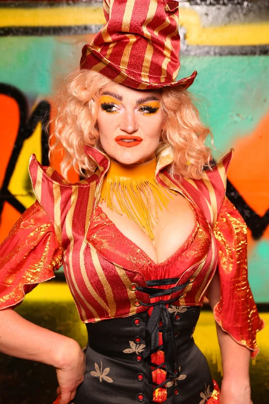 Cropped Faerie Overbust Corset in Red & Gold Stripe #14 - The Ring of Fire Collection