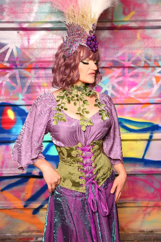 Petite Wench Corset In Apple Green Damask #25 - Sugarplums & Pixie Sticks Collection