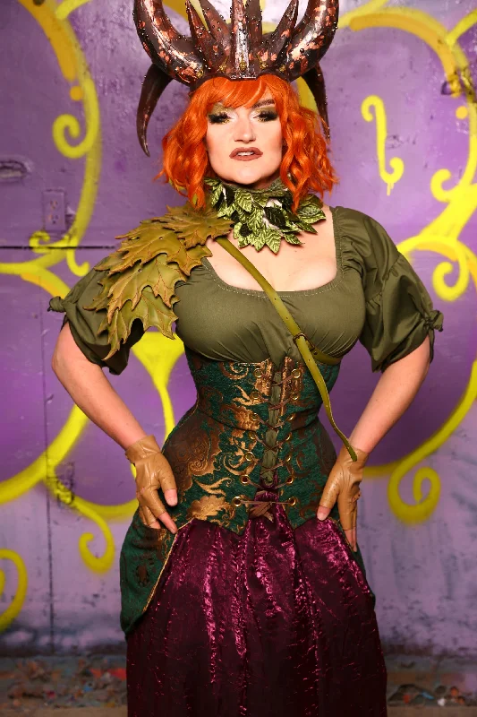 Siren Corset w/ Pockets in Emerald & Gold Medallion #36 - Moss & Maple Collection