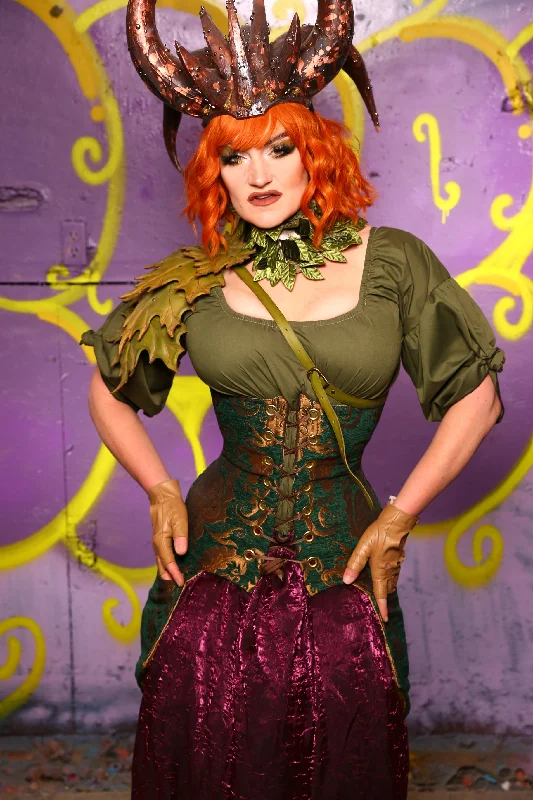 Siren Corset w/ Pockets in Emerald & Gold Medallion #36 - Moss & Maple Collection