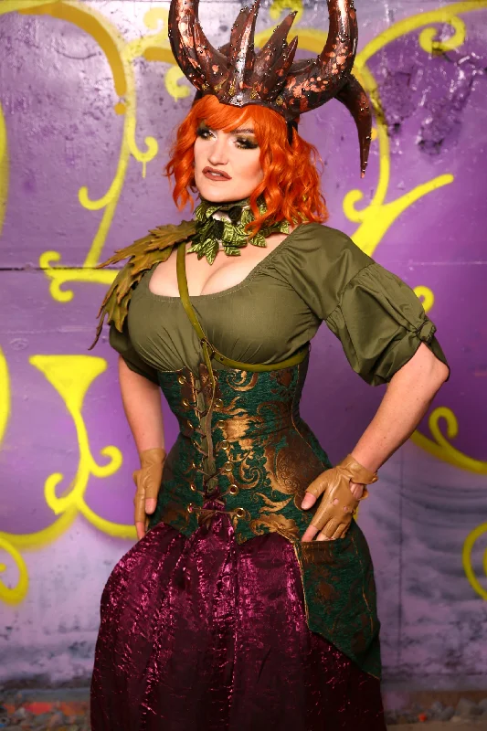 Siren Corset w/ Pockets in Emerald & Gold Medallion #36 - Moss & Maple Collection