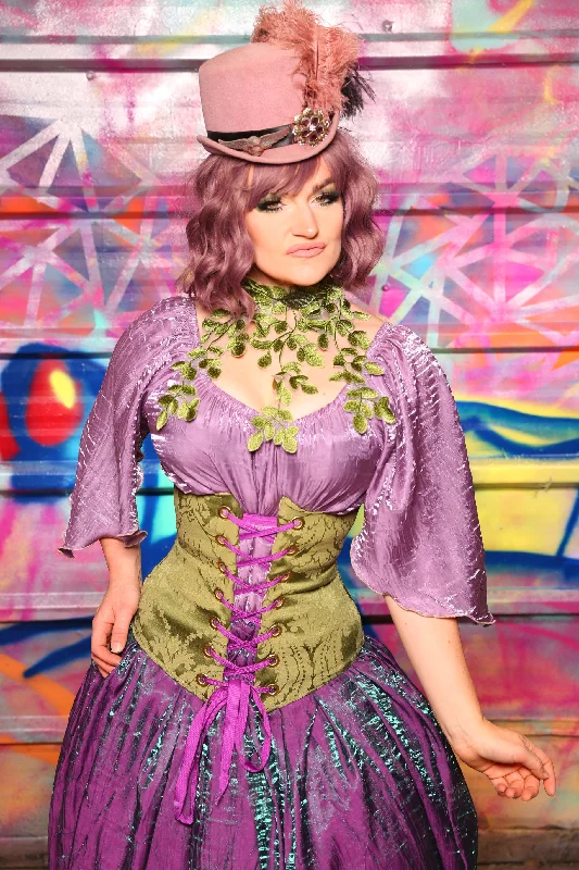 Wench Corset In Apple Green Damask #39 -Sugarplums & Pixie Sticks Collection