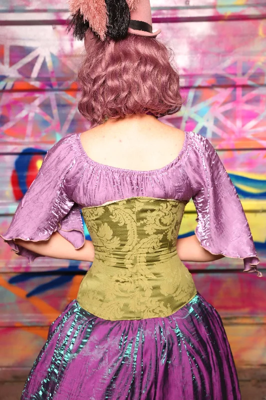 Wench Corset In Apple Green Damask #39 -Sugarplums & Pixie Sticks Collection