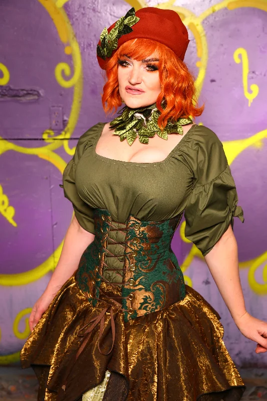 Wench Corset in Emerald & Gold Medallion #41 - Moss & Maple Collection