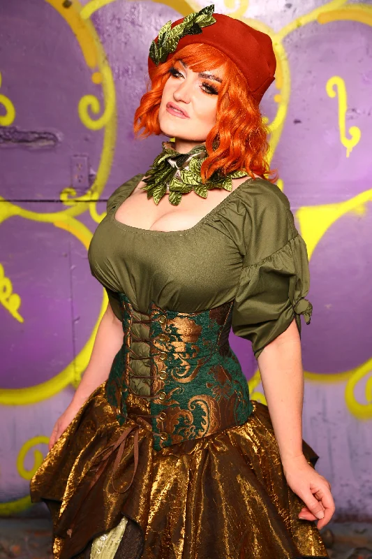 Wench Corset in Emerald & Gold Medallion #41 - Moss & Maple Collection