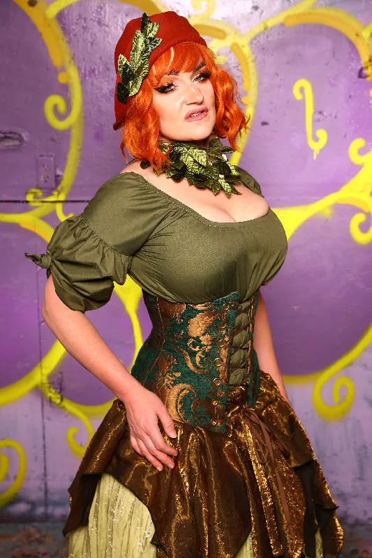 Wench Corset in Emerald & Gold Medallion #41 - Moss & Maple Collection