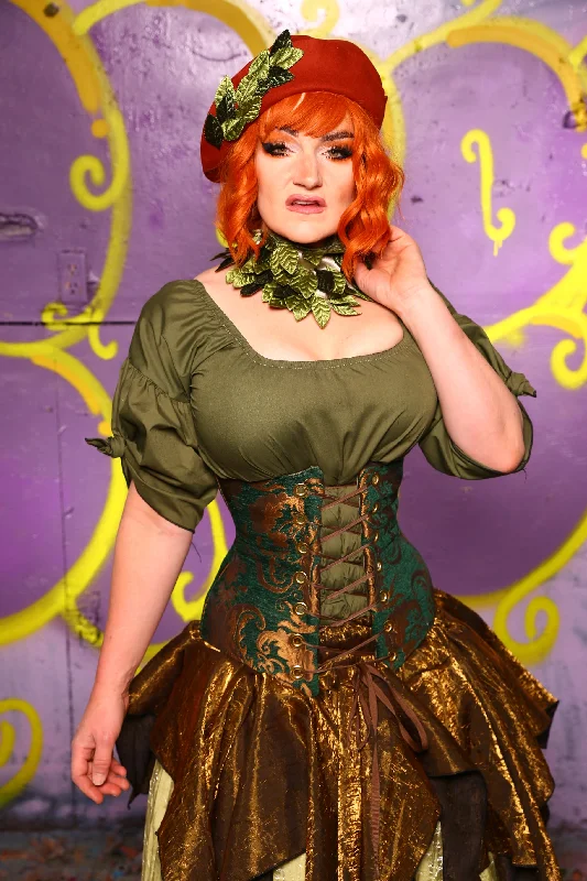 Wench Corset in Emerald & Gold Medallion #41 - Moss & Maple Collection