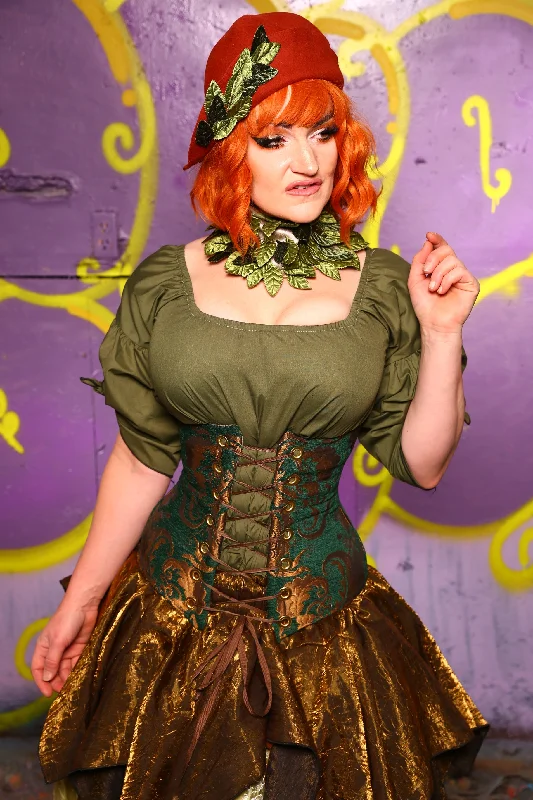 Wench Corset in Emerald & Gold Medallion #41 - Moss & Maple Collection