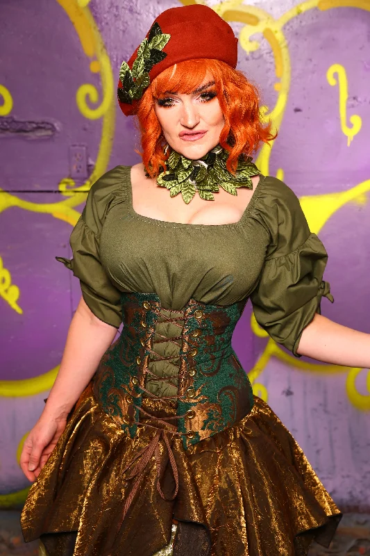 Wench Corset in Emerald & Gold Medallion #41 - Moss & Maple Collection