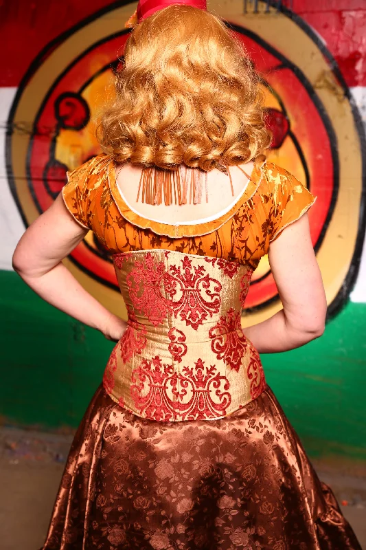 Wench Corset in Crimson & Gold Filigree Chenille #39 - “The Extra Sauce” Collection