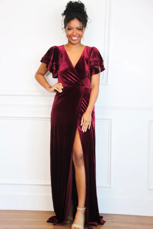 Campbell Velvet Maxi Dress: Burgundy