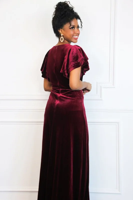 Campbell Velvet Maxi Dress: Burgundy