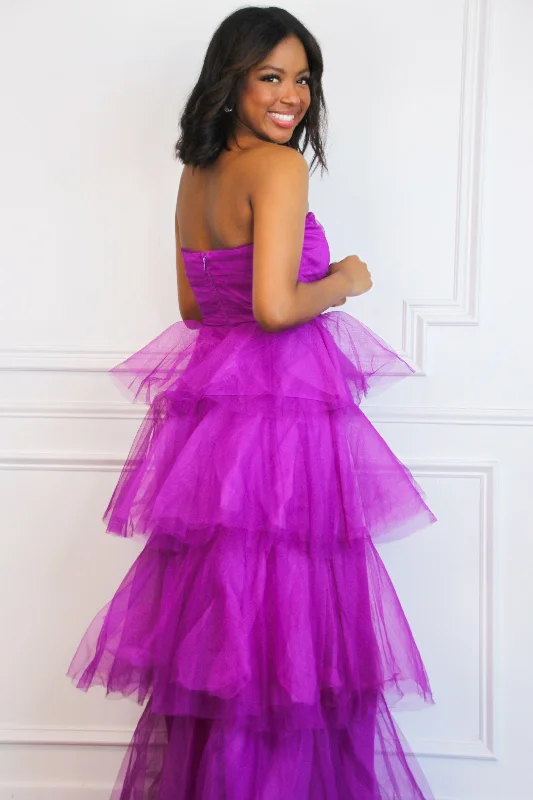 Fairytale State of Mind Tiered Tulle Maxi Dress: Electric Orchid