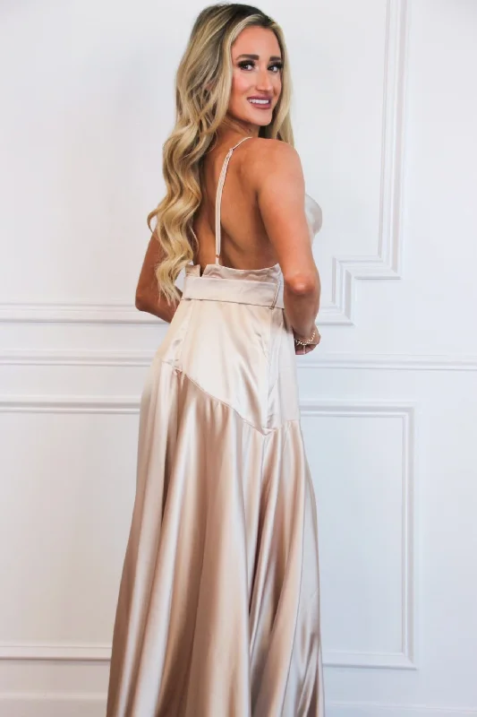 Milani Cowl Neck Satin Maxi Dress: Champagne