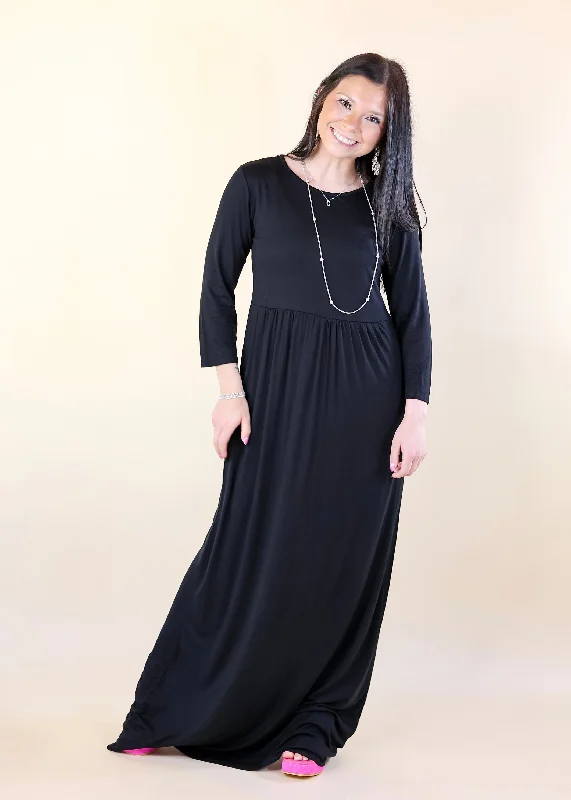 Last Chance Size Small | Picture Perfect Solid Maxi Dress in Black