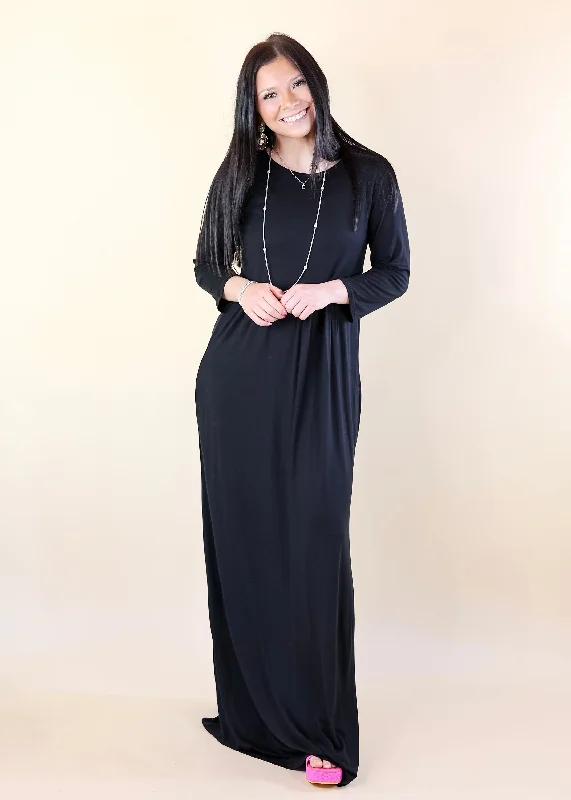 Last Chance Size Small | Picture Perfect Solid Maxi Dress in Black