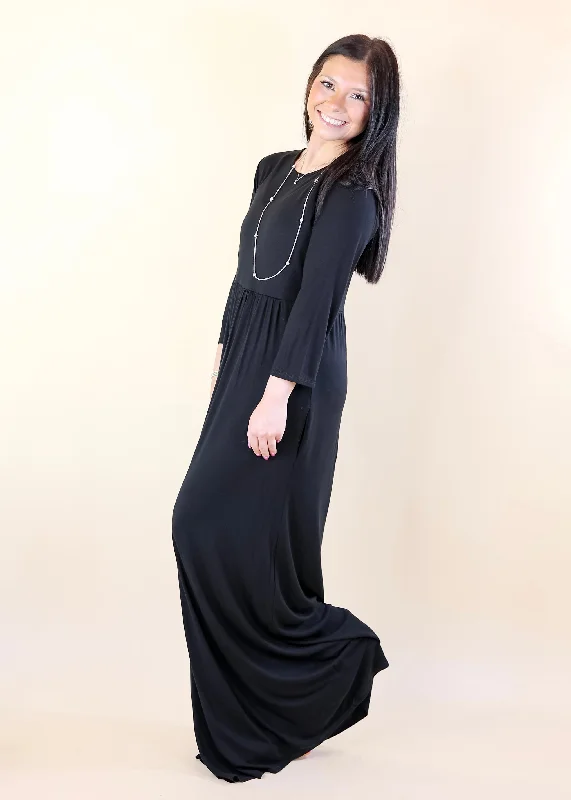 Last Chance Size Small | Picture Perfect Solid Maxi Dress in Black