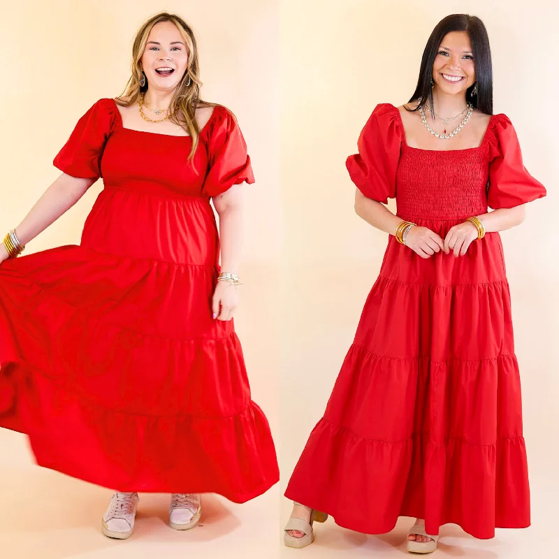 Santorini Sunshine Short Balloon Sleeve Maxi Dress in Red