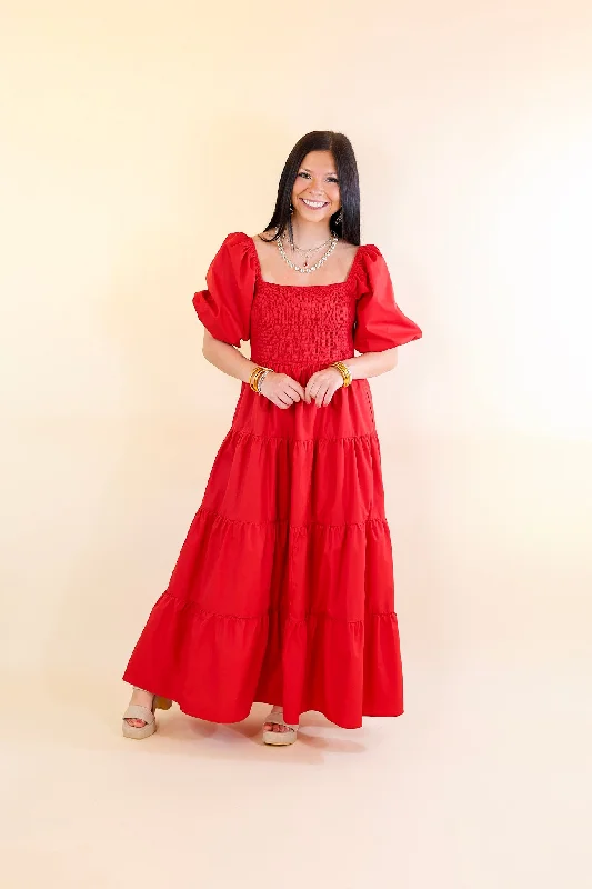 Santorini Sunshine Short Balloon Sleeve Maxi Dress in Red