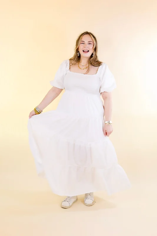 Santorini Sunshine Short Balloon Sleeve Maxi Dress in White