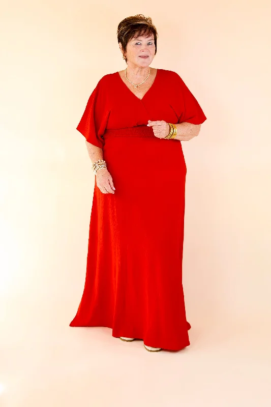 Wildly In Love V Neck Maxi Dress with Smocked Waist in Red