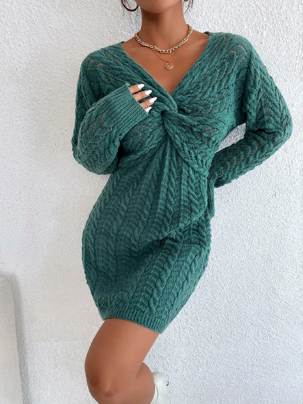 KittenAlarm - Jacquard sexy V-neck sweater dress