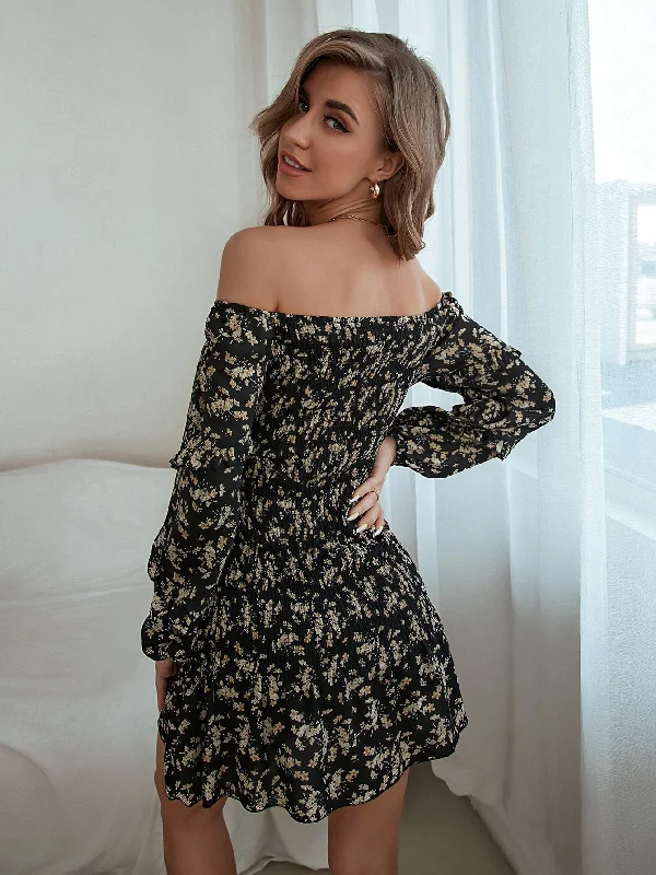 KittenAlarm - Off Shoulder Floral Print Dress