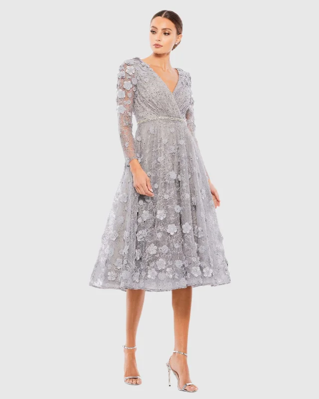 Floral Embellished Lace A-Line Cocktail Dress