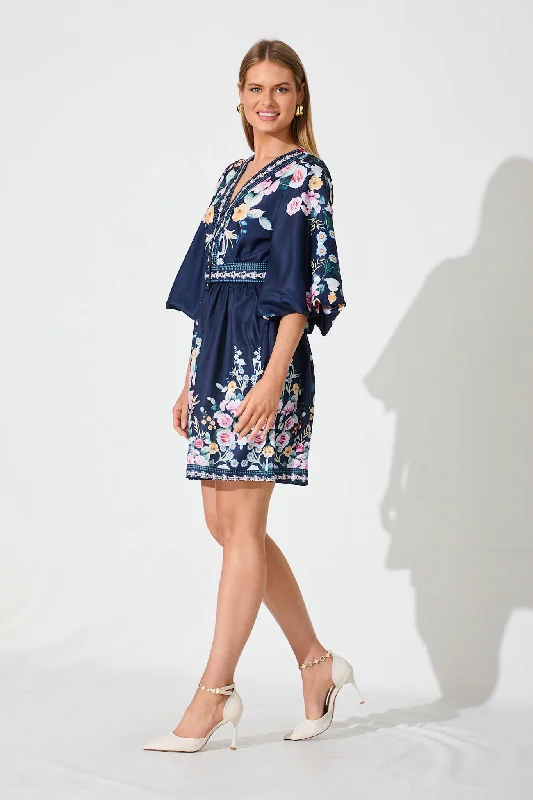 Amira Shirt Dress In Navy With Multi Floral