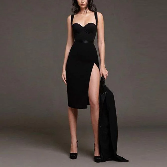 KittenAlarm - Arlie High Slit Solid Sleeveless Dress