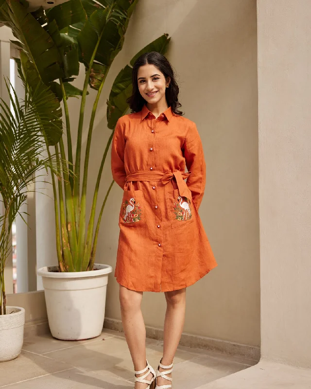 Basic Orange Linen Dress