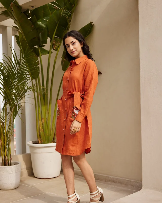 Basic Orange Linen Dress