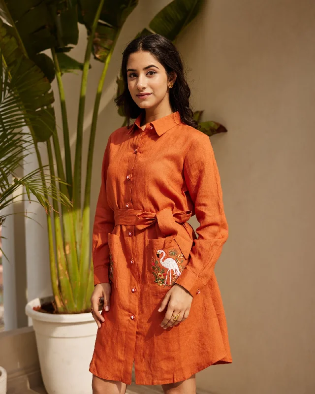 Basic Orange Linen Dress