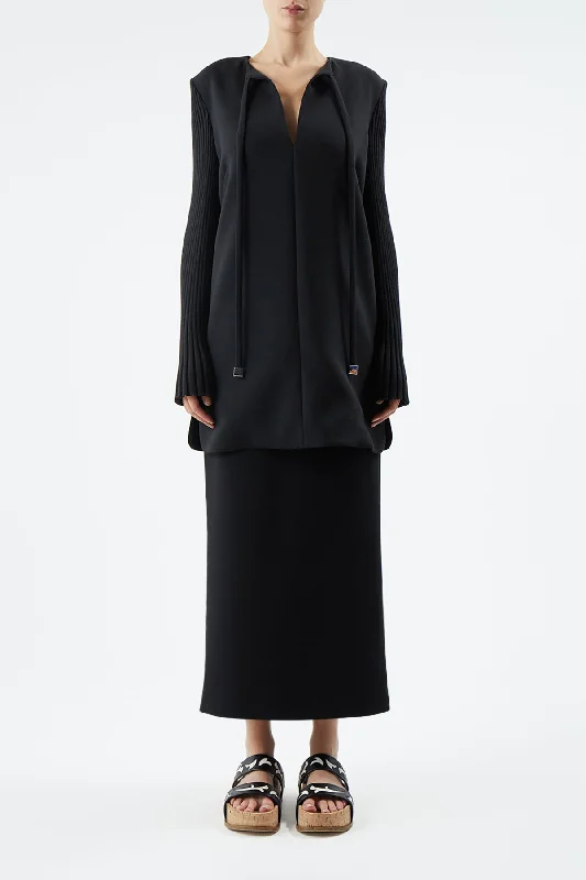 Beko Dress in Black Double-Face Wool Crepe