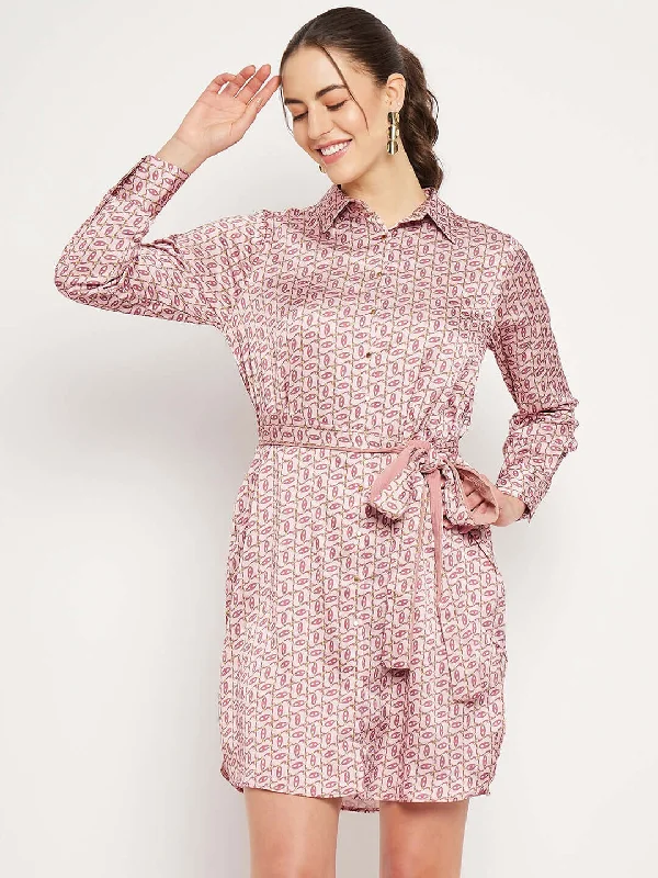 Camla Barcelona Abstract Print Blush Pink Shirt Dress