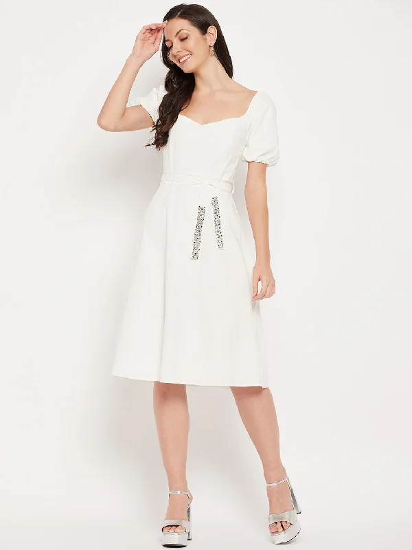 Camla Barcelona White Sweetheart  Neckline Embellished Dress