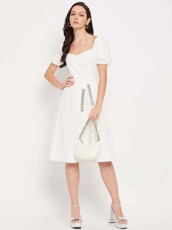 Camla Barcelona White Sweetheart  Neckline Embellished Dress