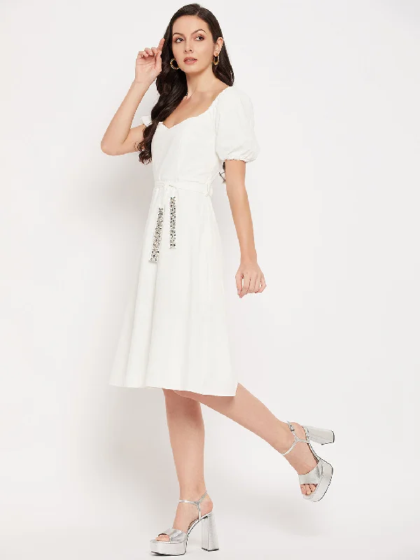 Camla Barcelona White Sweetheart  Neckline Embellished Dress