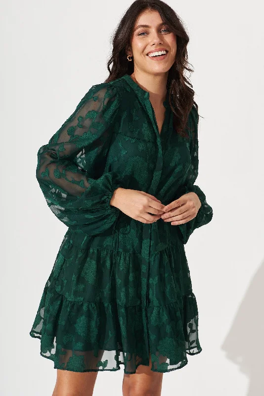 Celestia Shirt Dress In Emerald Burnout Chiffon