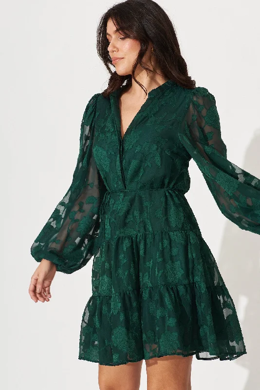 Celestia Shirt Dress In Emerald Burnout Chiffon