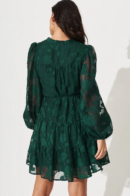 Celestia Shirt Dress In Emerald Burnout Chiffon