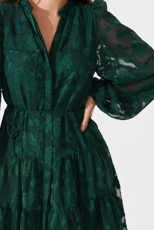 Celestia Shirt Dress In Emerald Burnout Chiffon