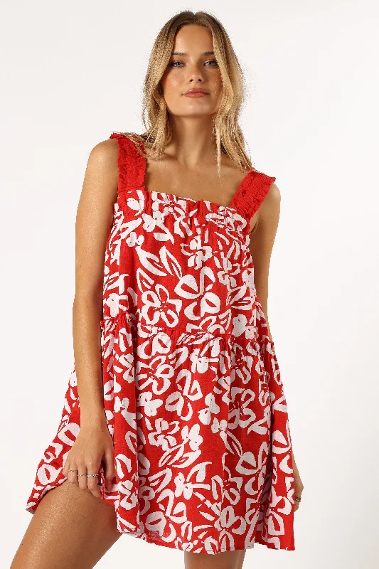 Elena Mini Dress - Red Floral