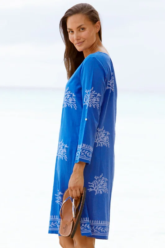 Guadalupe Short Tunic | Cobalt Blue/White